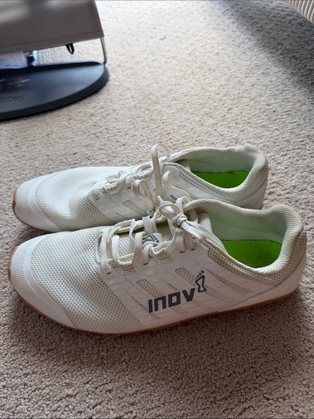 Inov-8 Kids White Sneakers with Green Lining